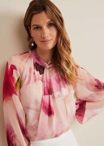 Phase Eight Poppy Silk Shirts Pink USA | 9182475-XL